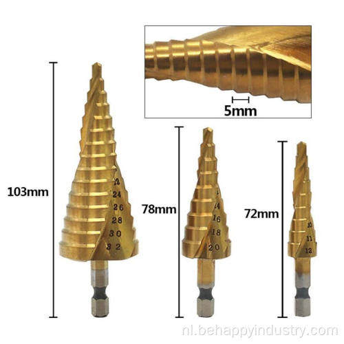 3 -stcs HSS Spiral gegroefde stepboor bit